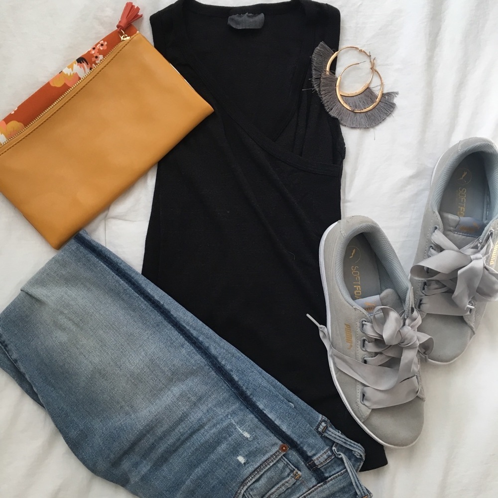 Black fitted wrap tank top